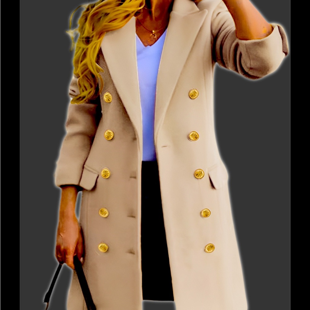 Womens  Navy style Wool Coats Double Breasted Midi Peacoat Trench Coats